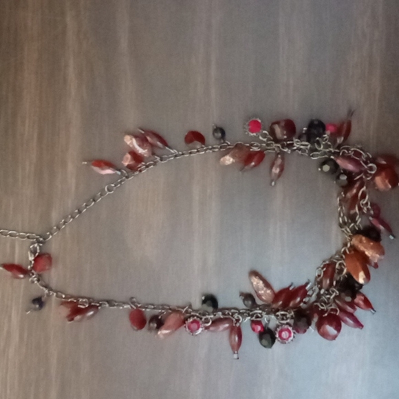 Red and Pink Polished Rock and Bead Necklace - Picture 2 of 4
